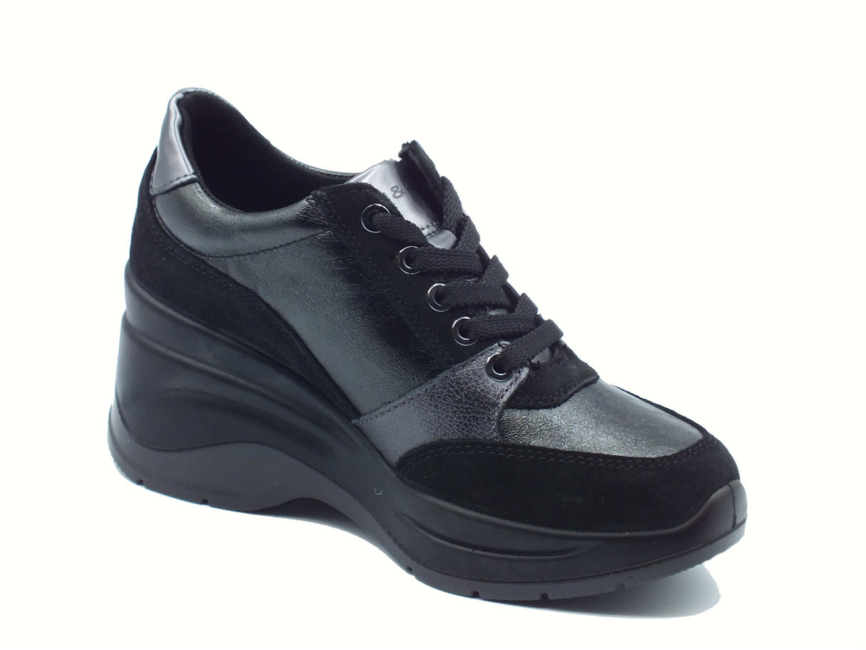 Igi&Co Igi&Co 8655800 Scam Nero Sneakers con zeppa alta per Donna in nabuk con lacci e lampo Nero