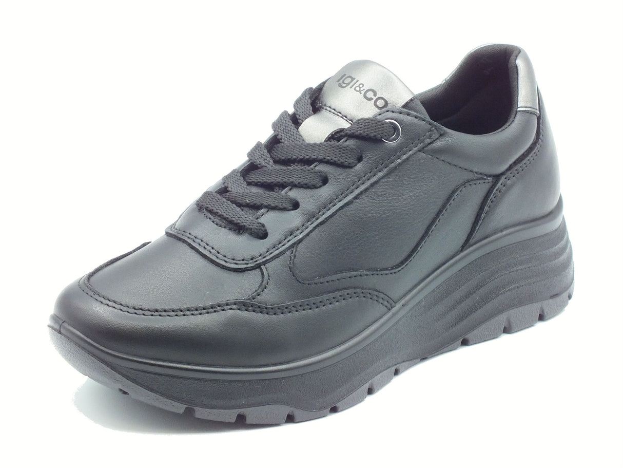 Igi&Co Igi&Co 8657500 Nappa Soft Nero Sneakers con zeppa per Donna in pelle Nero