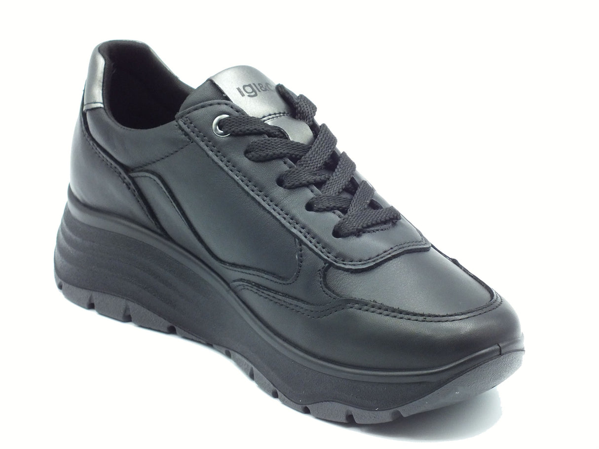 Igi&Co Igi&Co 8657500 Nappa Soft Nero Sneakers con zeppa per Donna in pelle Nero