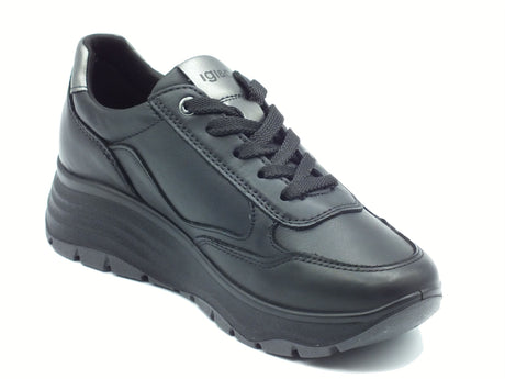 Igi&Co Igi&Co 8657500 Nappa Soft Nero Sneakers con zeppa per Donna in pelle Nero