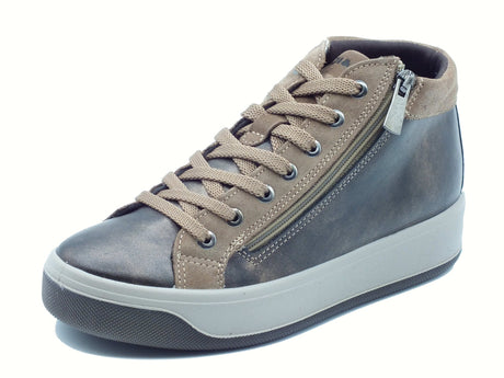 Igi&Co Igi&Co 8670011 Laminato Taupe Sneakers con zeppa bassa per Donna in pelle con lampo e lacci Taupe