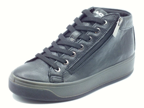 Igi&Co Igi&Co 8670044 Capra Met Nero Sneakers con zeppa bassa per Donna in pelle con lampo e lacci Nero