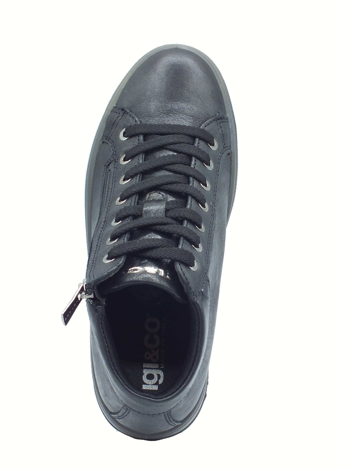 Igi&Co Igi&Co 8670044 Capra Met Nero Sneakers con zeppa bassa per Donna in pelle con lampo e lacci Nero