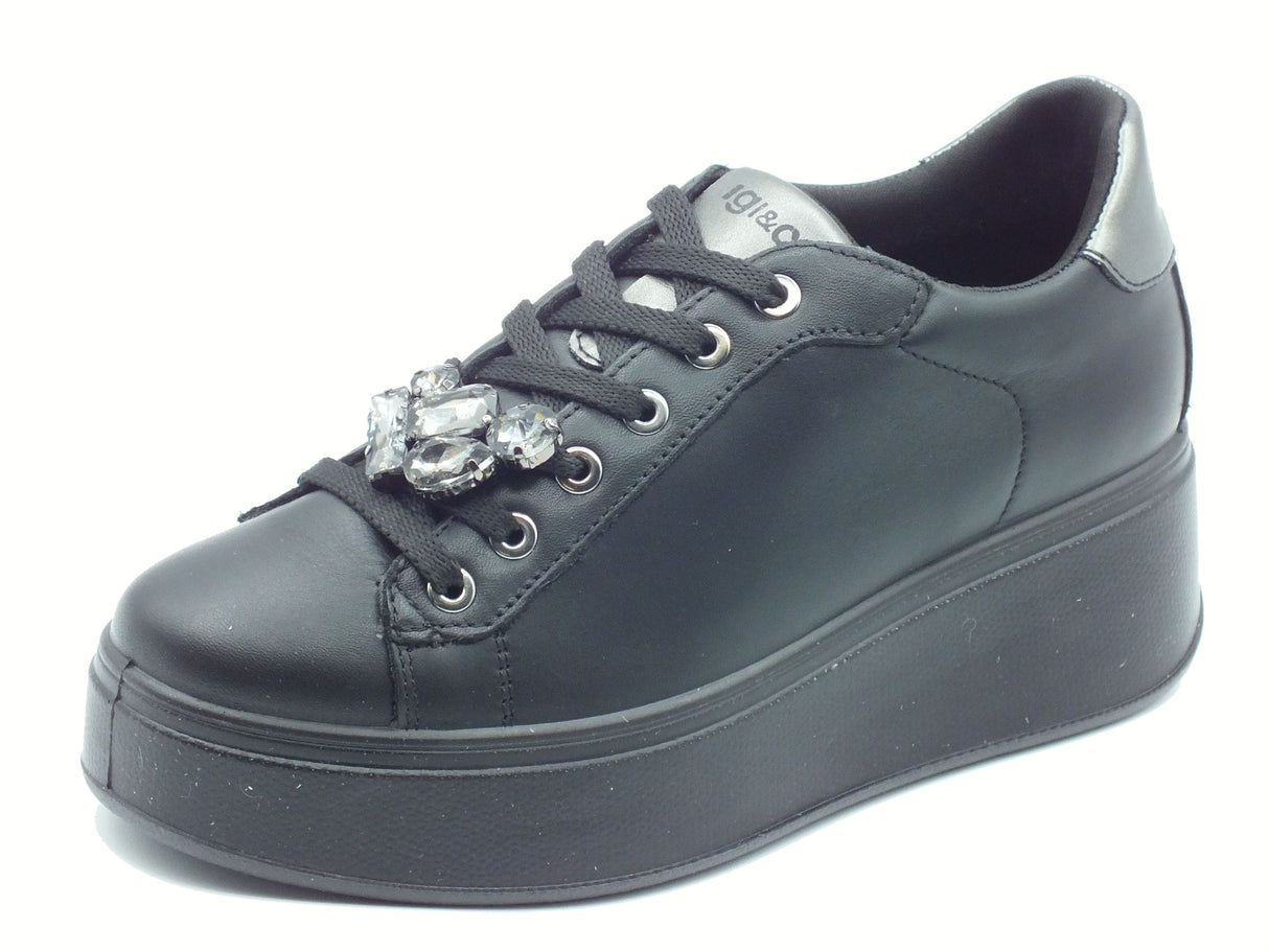 Igi&Co Igi&Co 8671200 Nappa Soft Nero Sneakers con zeppa per Donna in pelle Nero