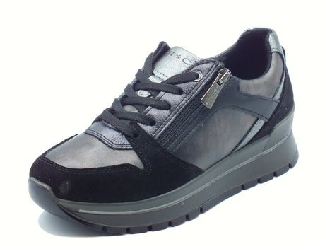 Igi&Co Igi&Co 8676155 Laminato Acciaio Sneakers con zeppa per Donna in pelle e nabuk con lampo e lacci Laminato Acciaio