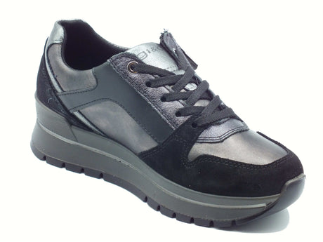 Igi&Co Igi&Co 8676155 Laminato Acciaio Sneakers con zeppa per Donna in pelle e nabuk con lampo e lacci Laminato Acciaio