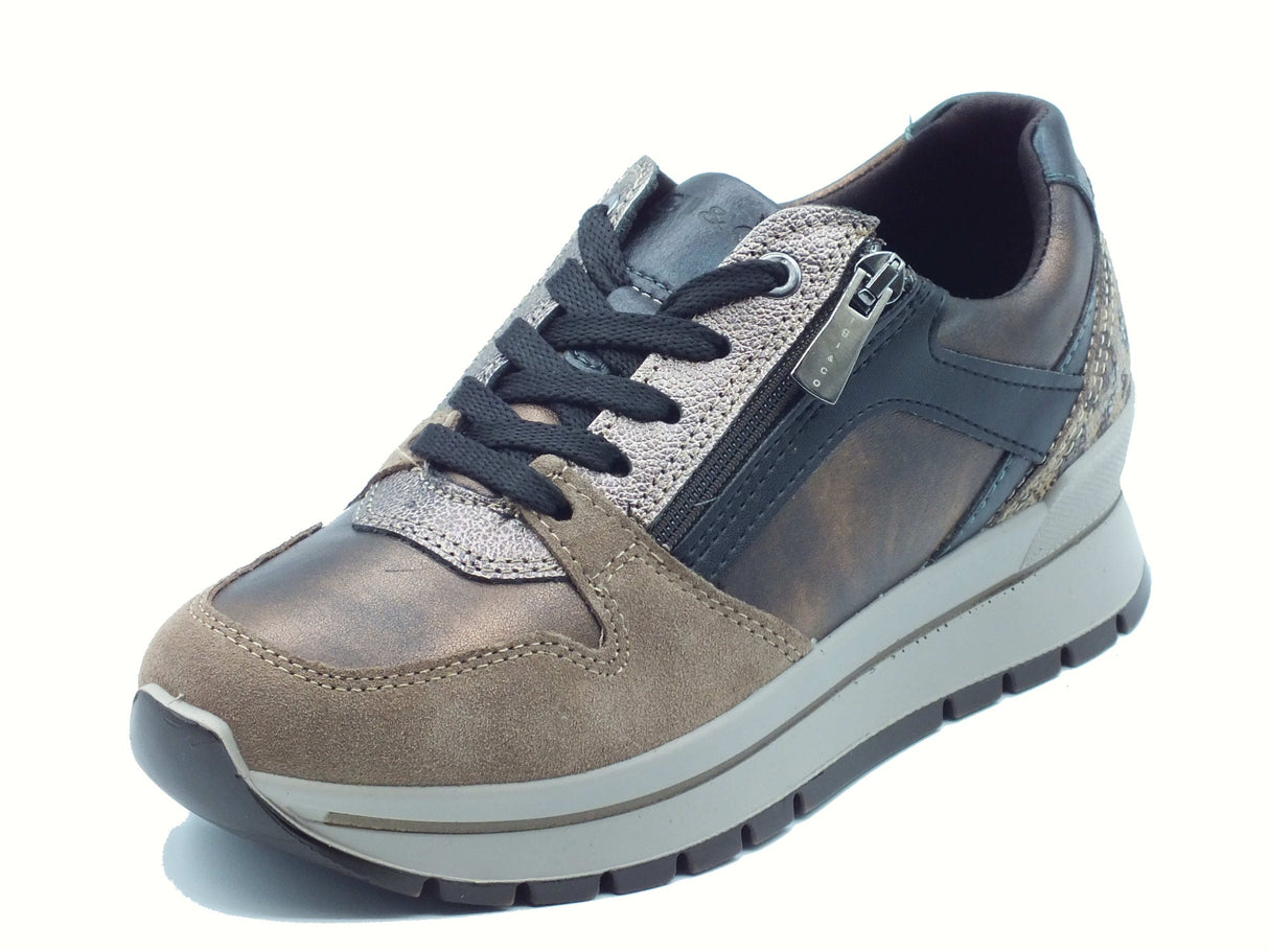 Igi&Co Igi&Co 8676177 Laminato Rame Sneakers con zeppa per Donna in pelle e nabuk con lampo e lacci Lminato Rame