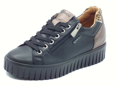 Igi&Co Igi&Co 8680100 Nappa Soft Nero Sneakers con zeppa per Donna in pelle con lampo e lacci Nero
