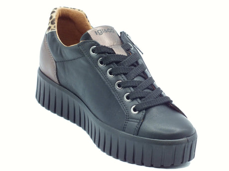 Igi&Co Igi&Co 8680100 Nappa Soft Nero Sneakers con zeppa per Donna in pelle con lampo e lacci Nero