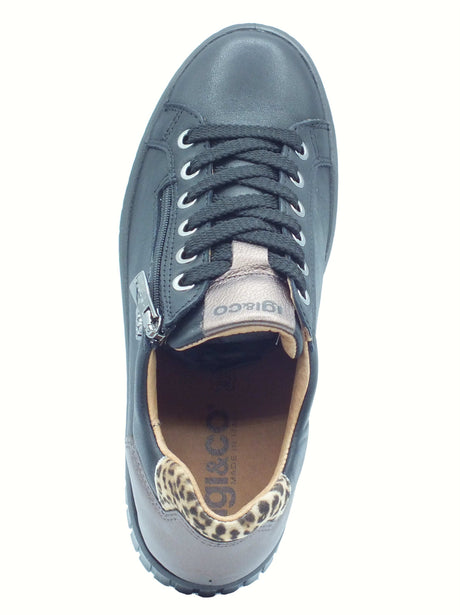 Igi&Co Igi&Co 8680100 Nappa Soft Nero Sneakers con zeppa per Donna in pelle con lampo e lacci Nero