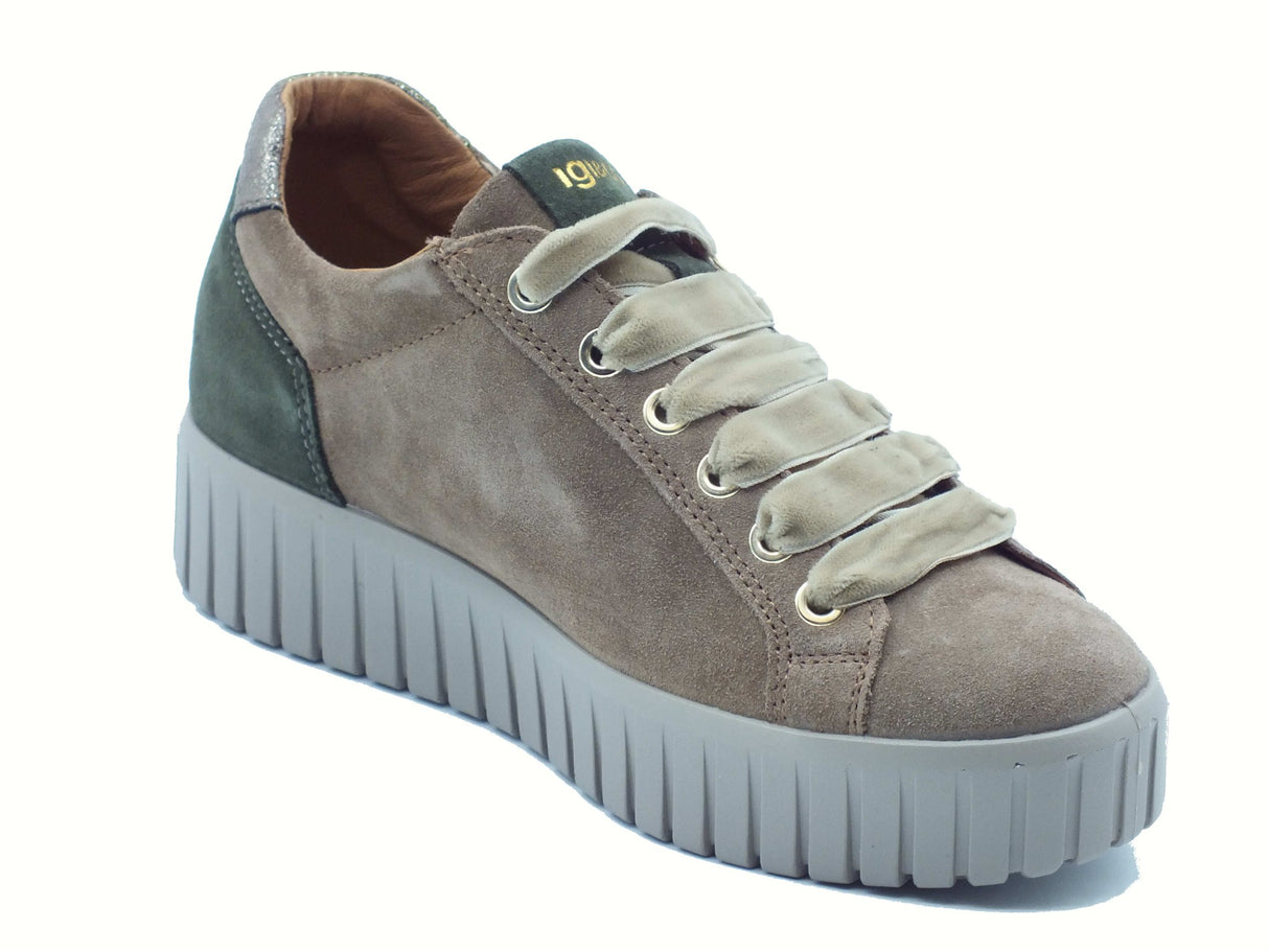 Igi&Co Igi&Co 8680144 Scam Fango Sneakers con zeppa per Donna in camoscio con lampo e lacci Scam Fango