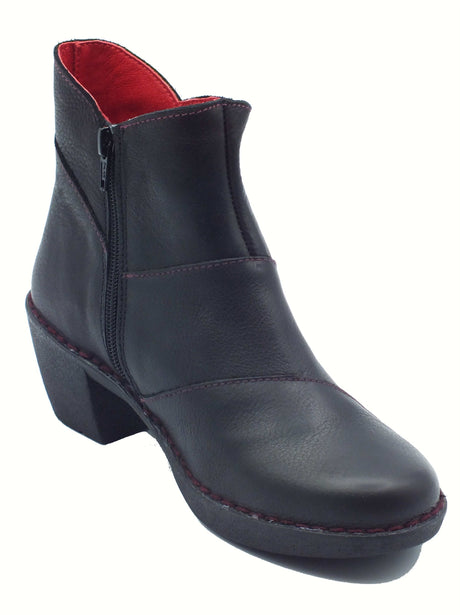 Jungla Jungla 7518 Yankee Negro Tronchetti per Donna in pelle nera con lampo e tacco medio Negro