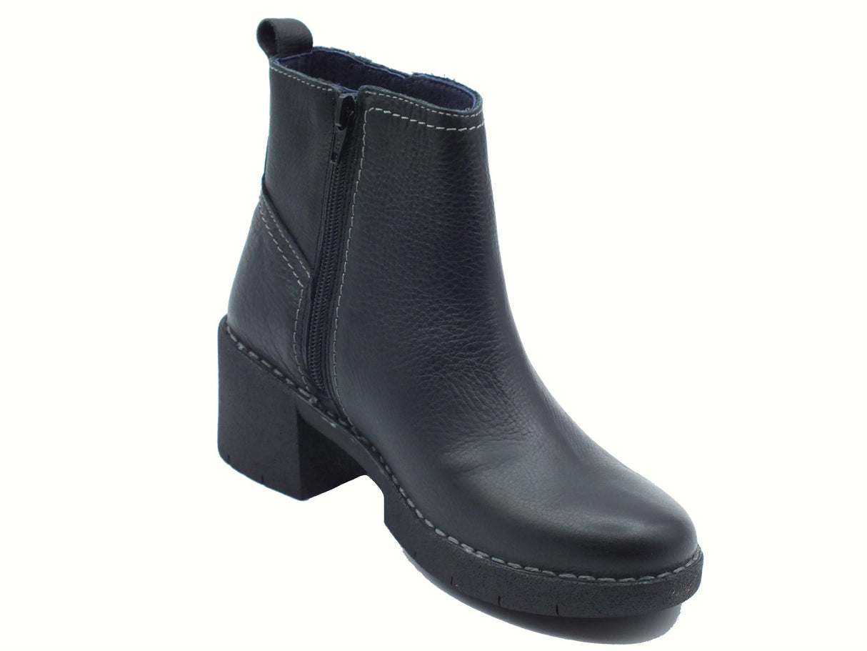 Jungla Jungla 8136 Durango Negro Tronchetti per Donna in pelle nera con lampo tacco medio Negro