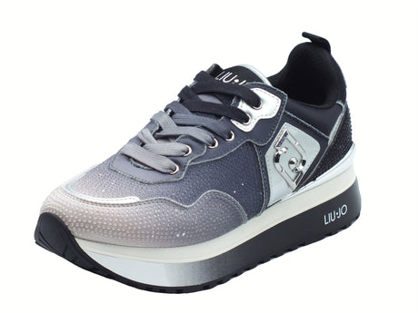 LIU JO LIU JO BF5009 Maxi Wonder Strass Black White Sneakers moda per Donna con strass e zeppa Black