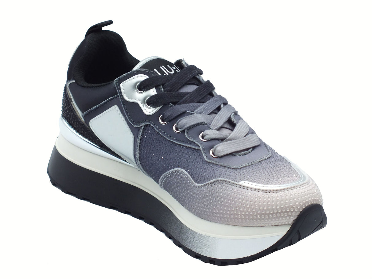 LIU JO LIU JO BF5009 Maxi Wonder Strass Black White Sneakers moda per Donna con strass e zeppa Black