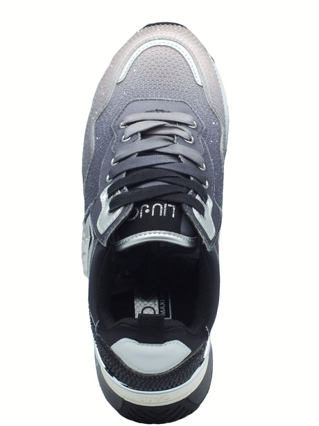 LIU JO LIU JO BF5009 Maxi Wonder Strass Black White Sneakers moda per Donna con strass e zeppa Black