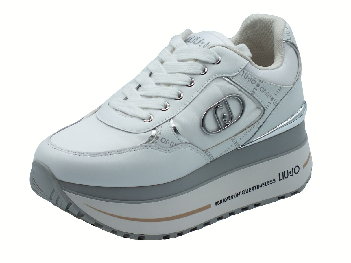 LIU JO LIU JO BF5011 Maxi Wonder Plus White Sneakers moda per Donna in pelle e zeppona White