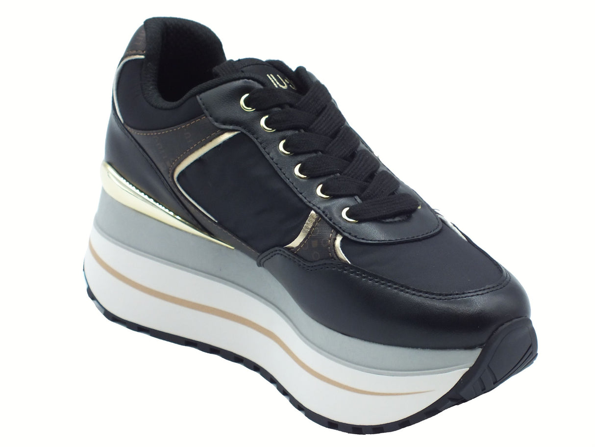 LIU JO LIU JO BF5011 Maxi Wonder Plus Black Sneakers moda per Donna in pelle e zeppona Black