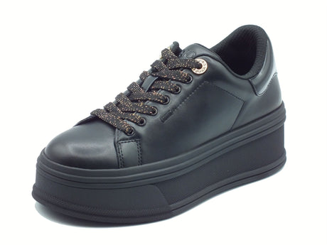 LIU JO LIU JO BF5039 Selma Black Sneakers moda per Donna in pelle nera con zeppa Black