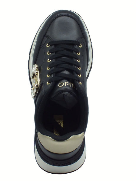 LIU JO LIU JO BF5043 Amazing Black Sneakers moda per Donna in pelle nera con zirconi e zeppa Black
