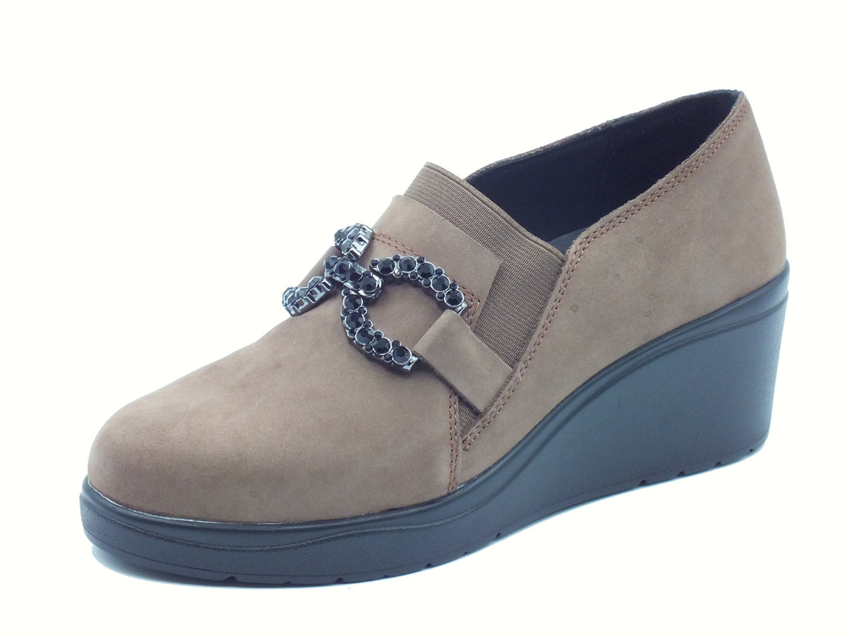 Melluso Melluso K53018 Ebony Mocassini per Donna in nabuk zeppa alta Ebony