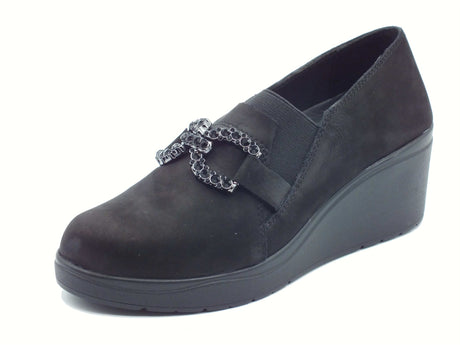 Melluso Melluso K53018 Nero Mocassini per Donna in nabuk zeppa alta Nero