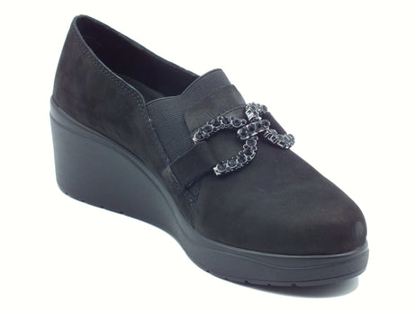 Melluso Melluso K53018 Nero Mocassini per Donna in nabuk zeppa alta Nero