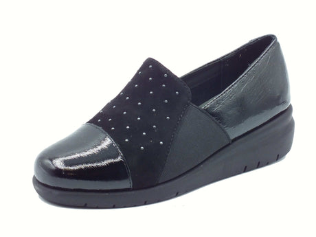 Melluso Melluso K55239Z Nero Mocassini per Donna in nabuk e vernice zeppa media Nero