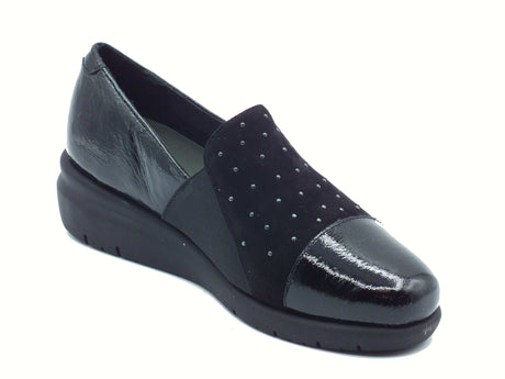 Melluso Melluso K55239Z Nero Mocassini per Donna in nabuk e vernice zeppa media Nero