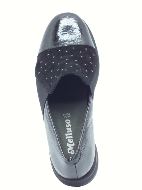 Melluso Melluso K55239Z Nero Mocassini per Donna in nabuk e vernice zeppa media Nero