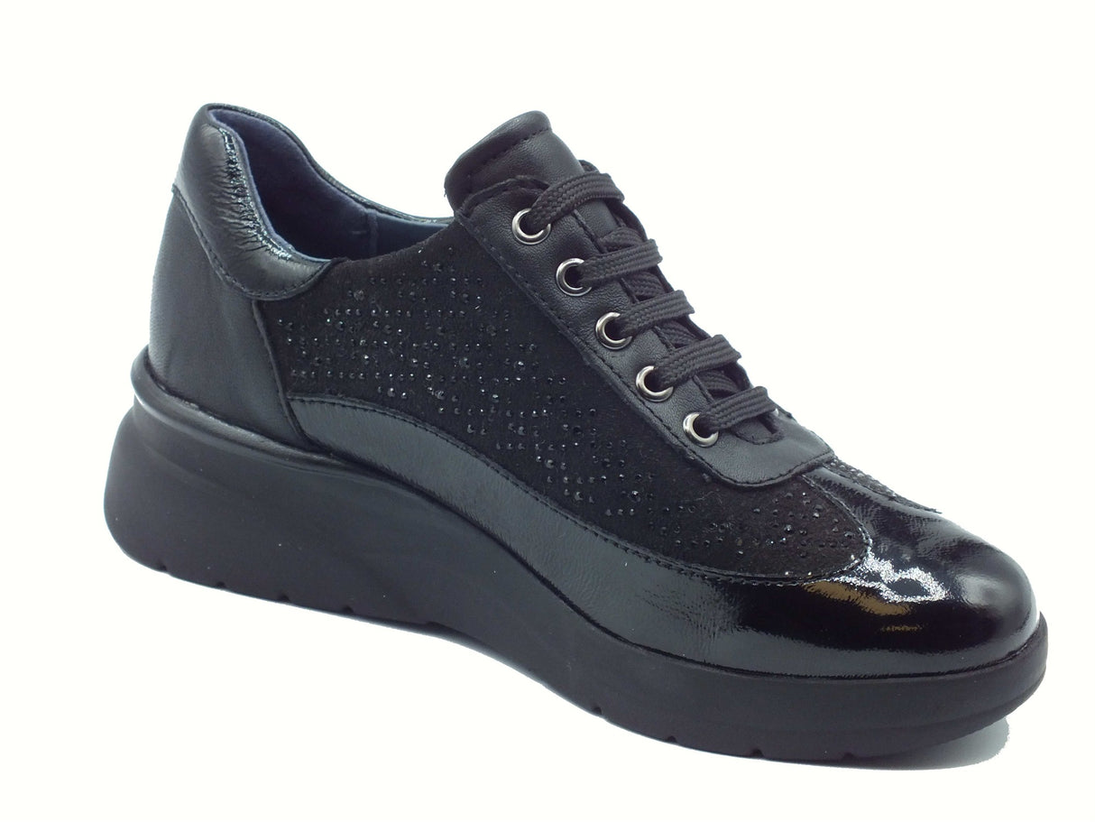 Melluso Melluso K55438Z Nero Sneakers Confort per Donna in pelle e tessuto con lampo e lacci Nero