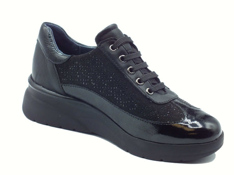 Melluso Melluso K55438Z Nero Sneakers Confort per Donna in pelle e tessuto con lampo e lacci Nero