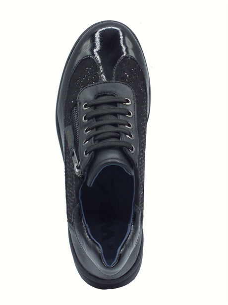Melluso Melluso K55438Z Nero Sneakers Confort per Donna in pelle e tessuto con lampo e lacci Nero