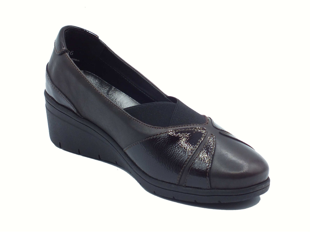 Melluso Melluso K91637 Brown Mocassini confort per Donna in pelle e vernice marrone con zeppa media Brown