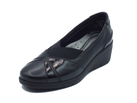 Melluso Melluso K91637 Black Mocassini confort per Donna in pelle e vernice nero con zeppa media Black
