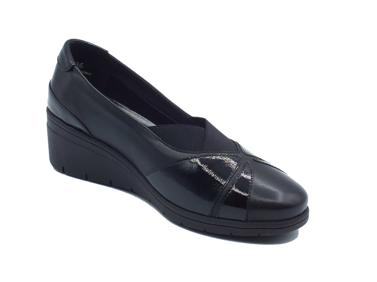 Melluso Melluso K91637 Black Mocassini confort per Donna in pelle e vernice nero con zeppa media Black