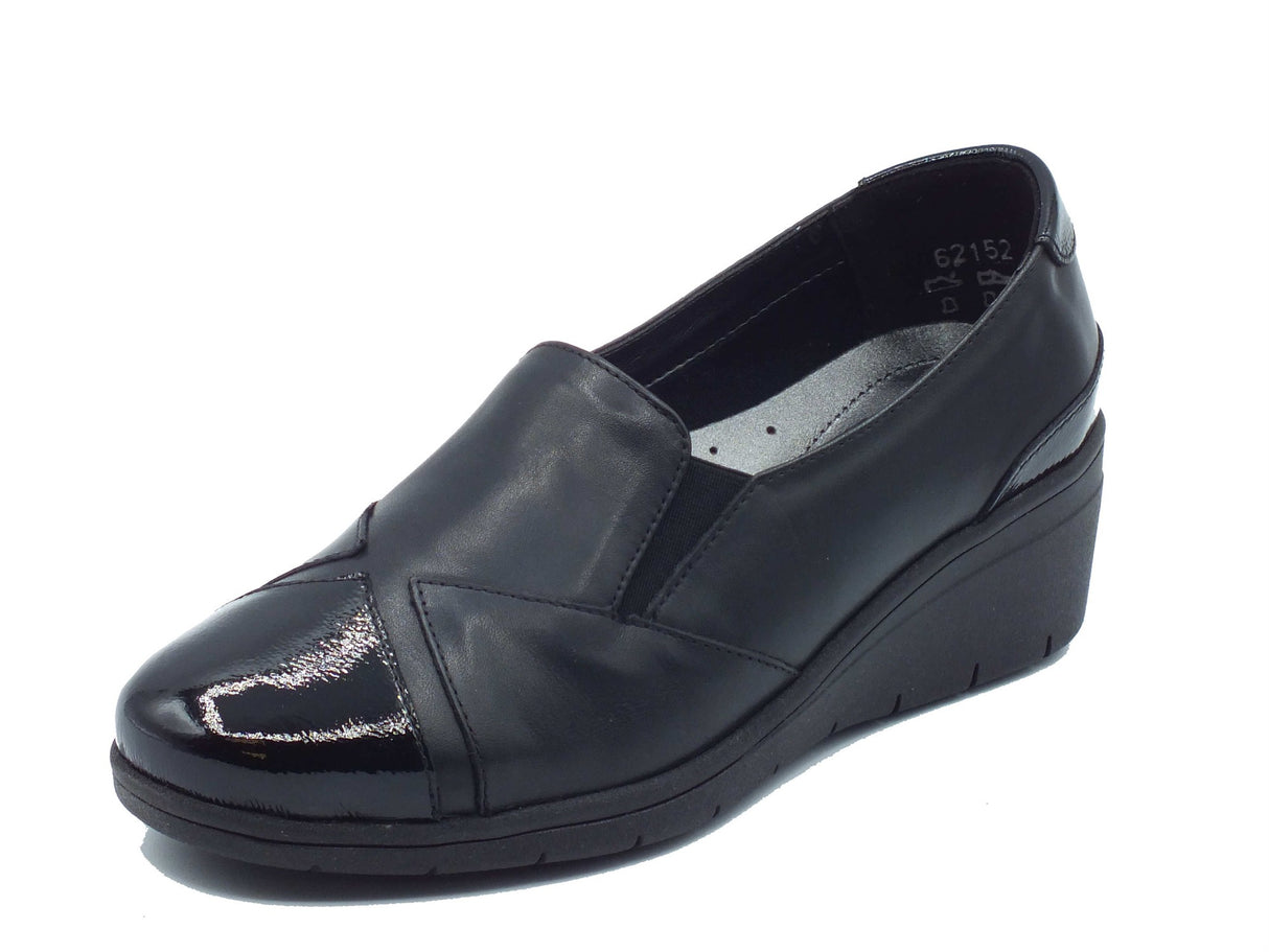 Melluso Melluso K91639 Black Mocassini confort per Donna in pelle e vernice nero con zeppa alta Black