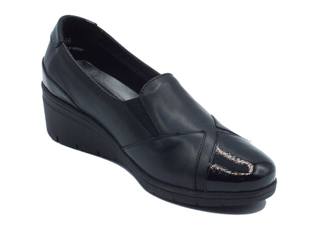 Melluso Melluso K91639 Black Mocassini confort per Donna in pelle e vernice nero con zeppa alta Black