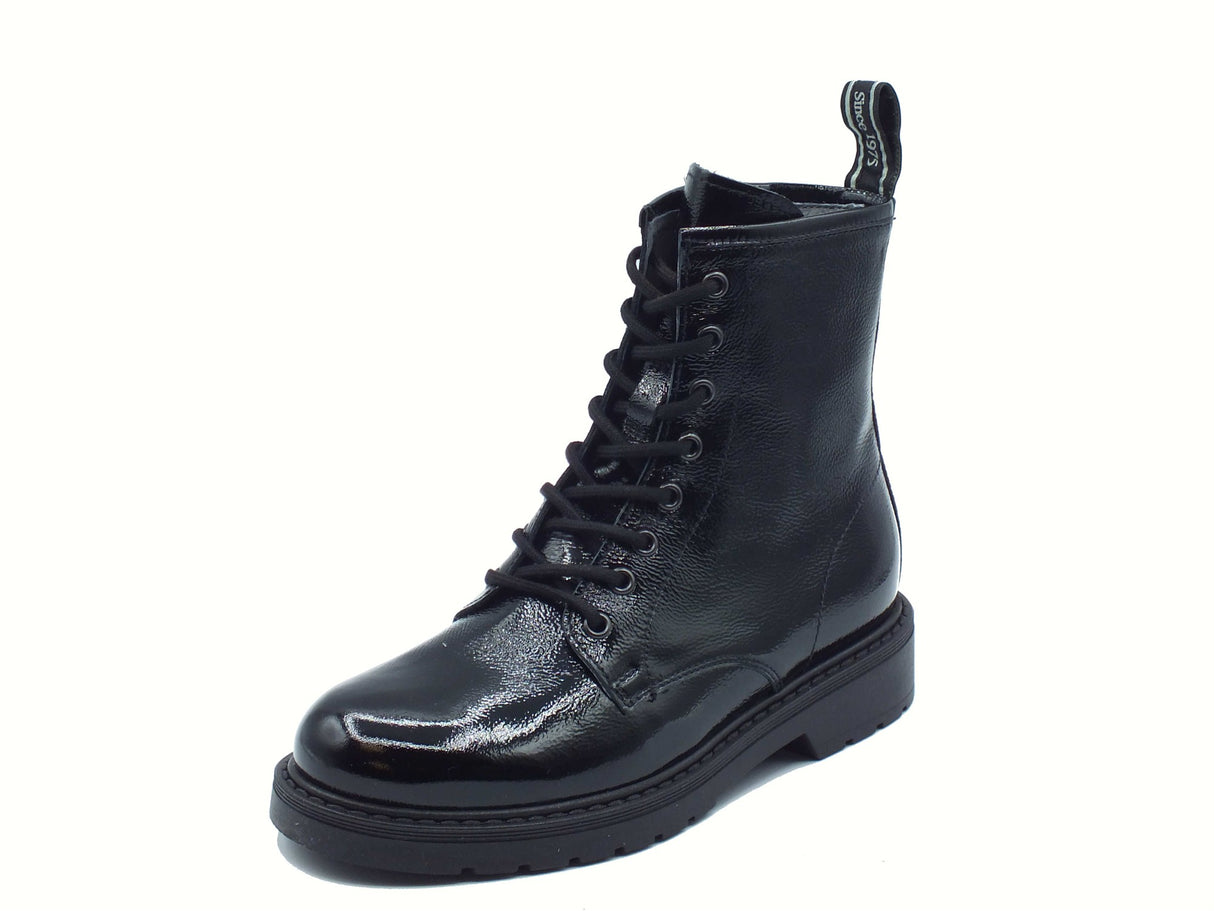 Nero Giardini NeroGiardini I309180D Naplak Nero Anfibi per Donna in pelle verniciata con tacco basso lacci/ Nero