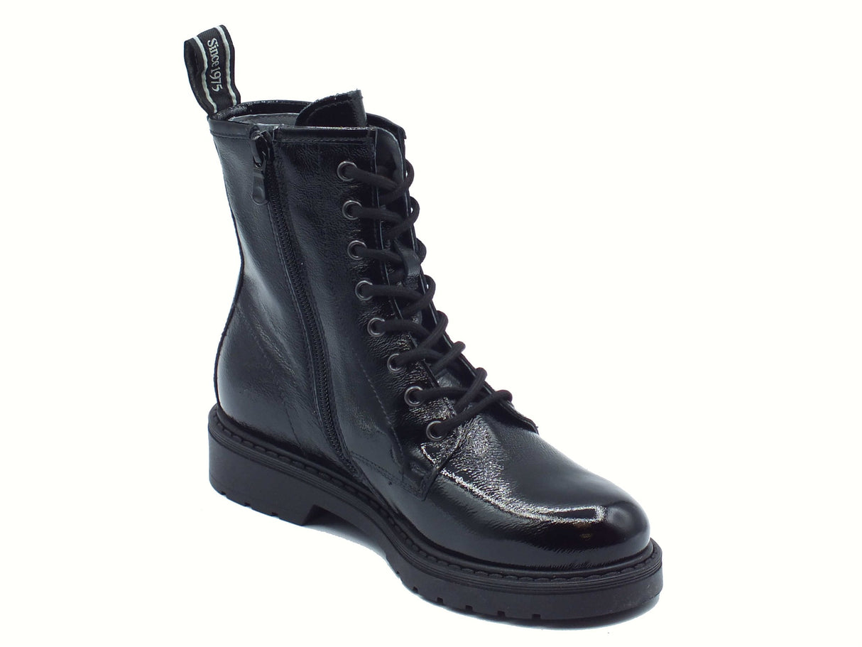 Nero Giardini NeroGiardini I309180D Naplak Nero Anfibi per Donna in pelle verniciata con tacco basso lacci/ Nero