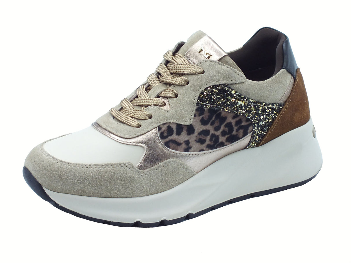 Nero Giardini NeroGiardini I514060D Velour Sabbia Sneakers per Donna in nabuk zeppa alta elementi animal Velour Sabbia