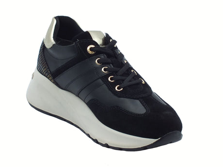 Nero Giardini NeroGiardini I514065D Arold Nero Sneakers per Donna in pelle zeppa alta elementi oro Nero
