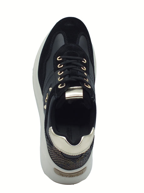 Nero Giardini NeroGiardini I514065D Arold Nero Sneakers per Donna in pelle zeppa alta elementi oro Nero