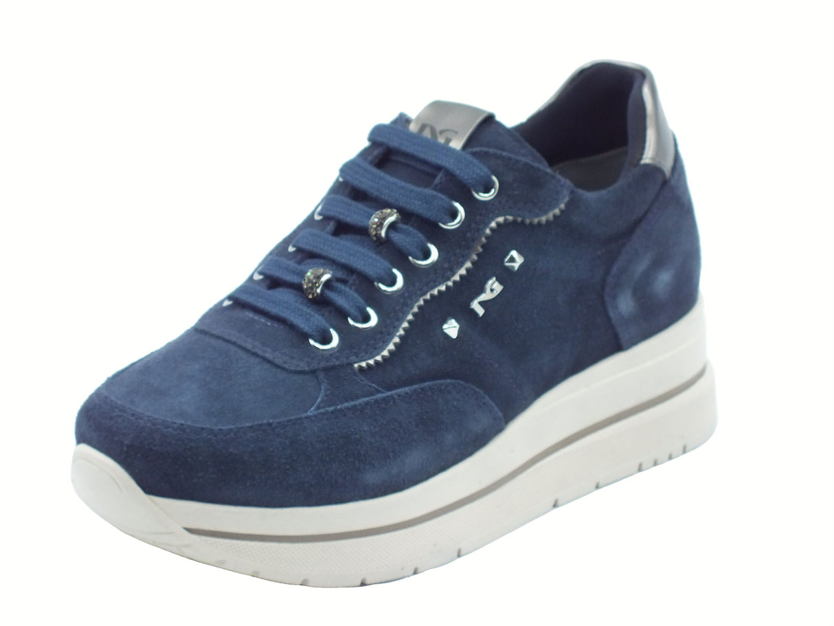Nero Giardini NeroGiardini I514105D Velour Incanto Sneakers Donna in camoscio blu con zeppa Incanto