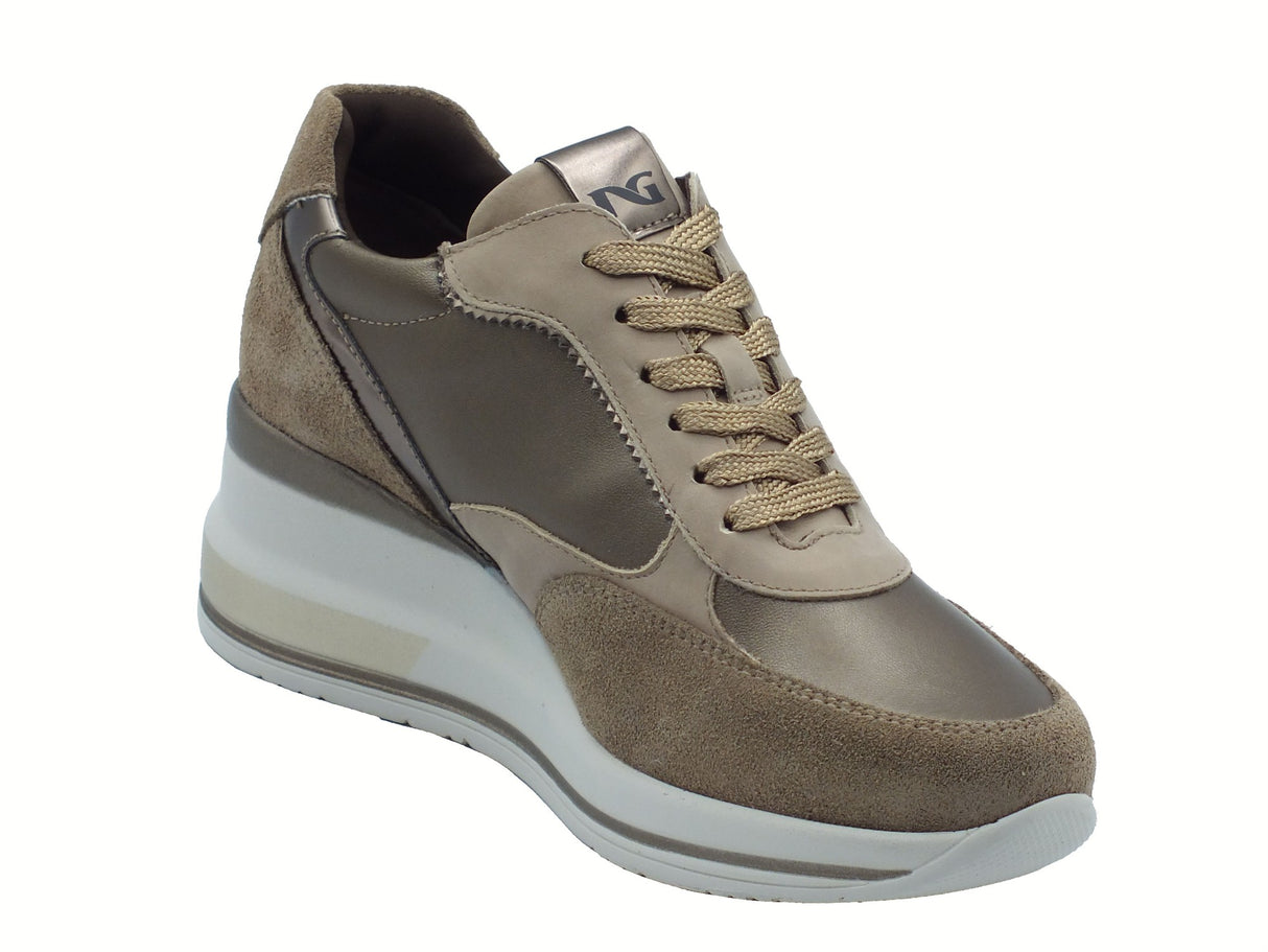 Nero Giardini NeroGiardini I514130D Arold Argilla Sneakers Donna in camoscio blu e pelle marrone con zeppa Argilla