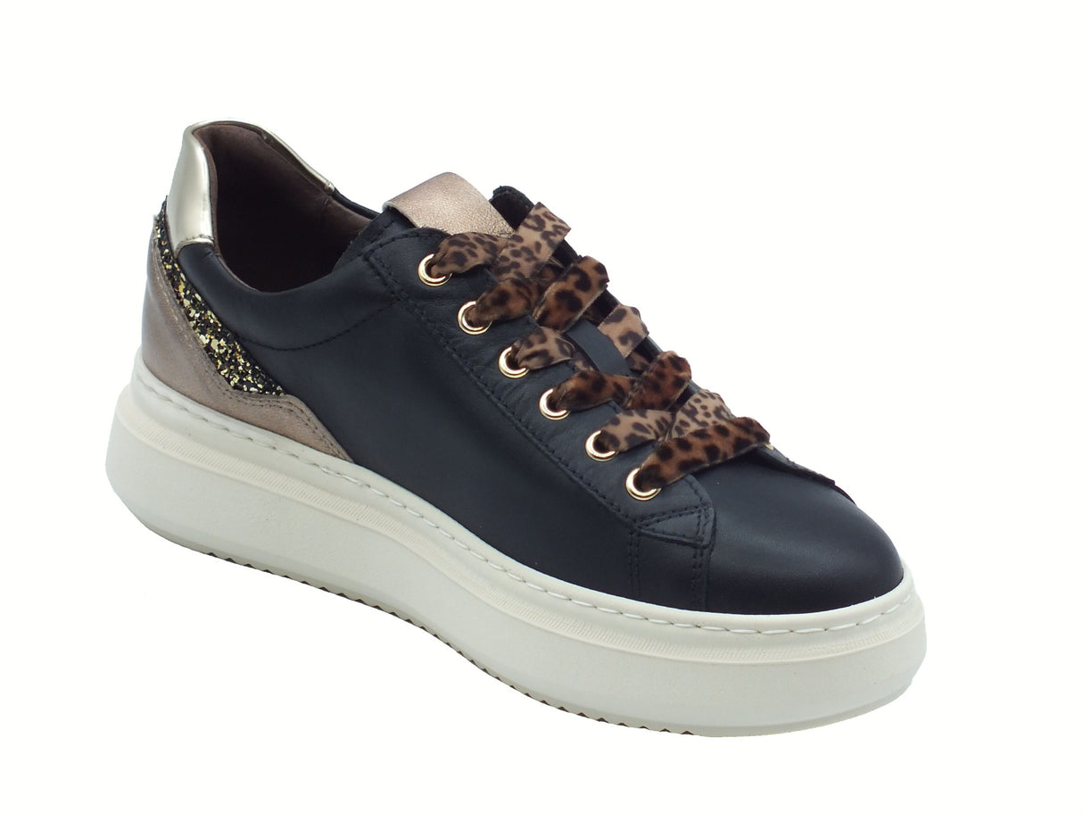 Nero Giardini NeroGiardini I514160D Guanto Nero Sneakers per Donna in pelle zeppa bassa Nero