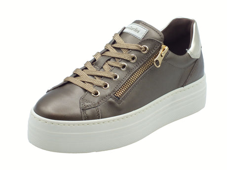 Nero Giardini NeroGiardini I514185D Bagoya Brown Sneakers per Donna in pelle zeppa bassa elementi oro Bagoya Brown