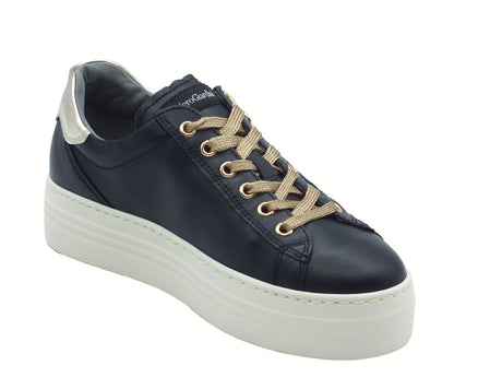Nero Giardini NeroGiardini I514185D Guanto Nero Sneakers per Donna in pelle zeppa bassa elementi oro Nero