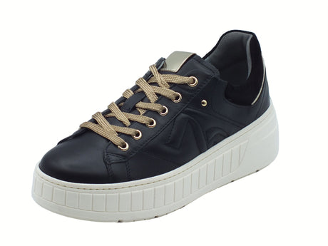 Nero Giardini NeroGiardini I514200D Guanto Nero Sneakers per Donna in pelle zeppa bassa elementi platino Nero