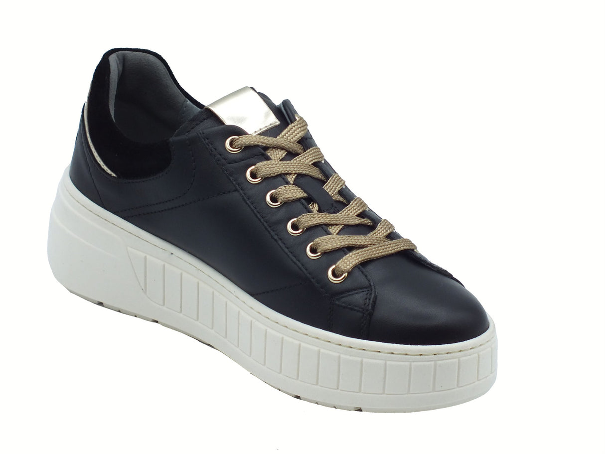 Nero Giardini NeroGiardini I514200D Guanto Nero Sneakers per Donna in pelle zeppa bassa elementi platino Nero